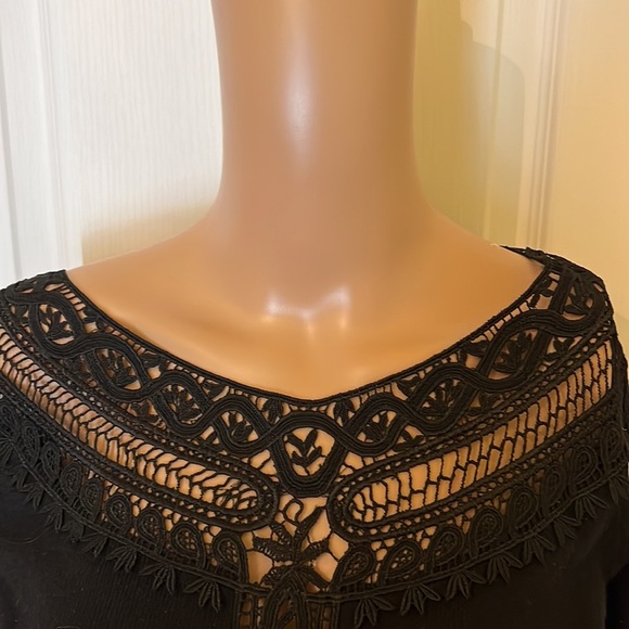 Moda international sexy black off shoulder see thru lace sweater sz S - Picture 3 of 8